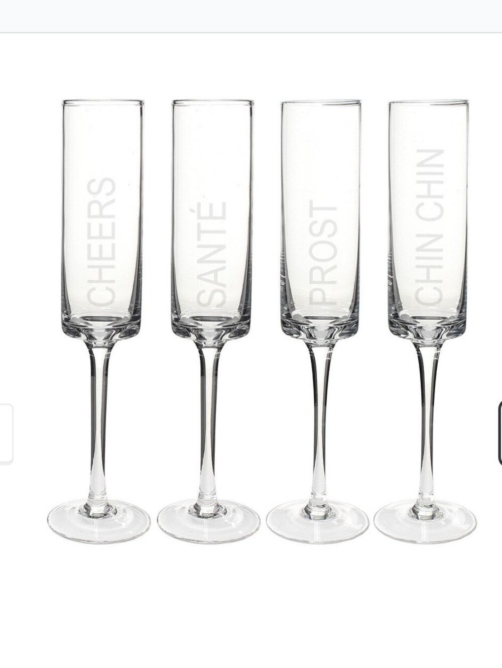 Classic Straight Flute Glasses Zodax Etched Engraved Greeting Words Contemporary